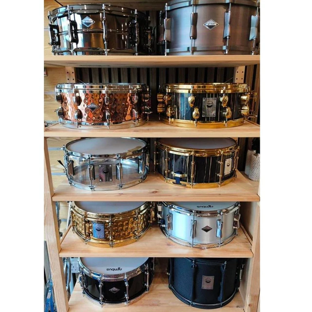 Nimbus snare drums displayed in the Soma Music store