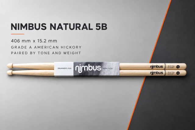Nimbus Natural 5B American hickory drumsticks, 406 mm by 15.2 mm