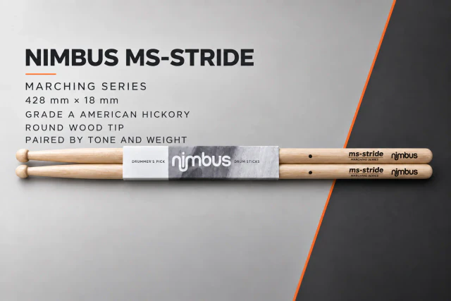 Nimbus MS-Stride marching drumsticks, 428 mm by 18 mm