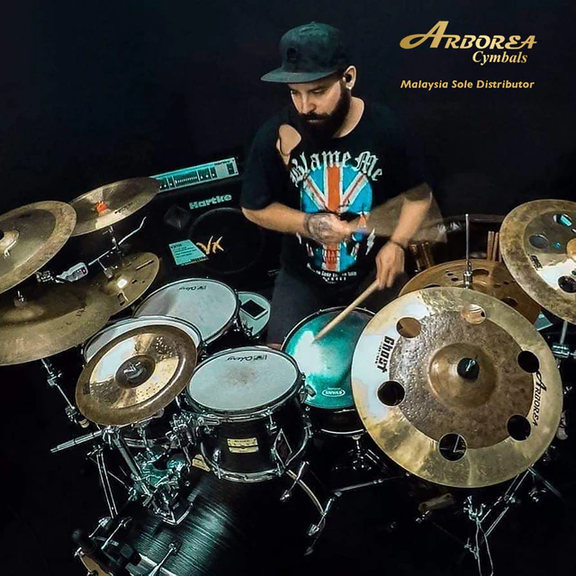 Arborea cymbals in a real drum setup, view 4
