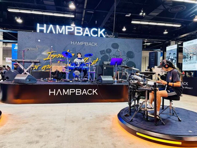 Hampback electronic drum performance stage and exhibition display at NAMM