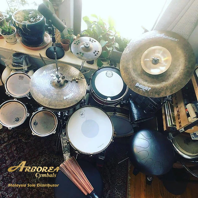 Arborea cymbals in a real drum setup, view 5