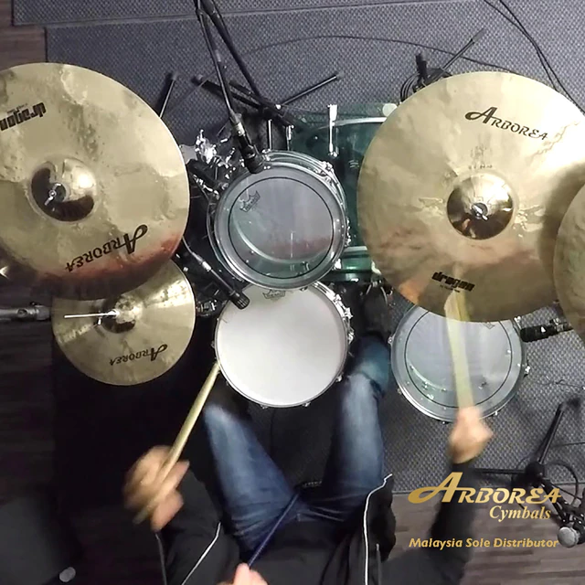 Arborea cymbals in a real drum setup, view 3