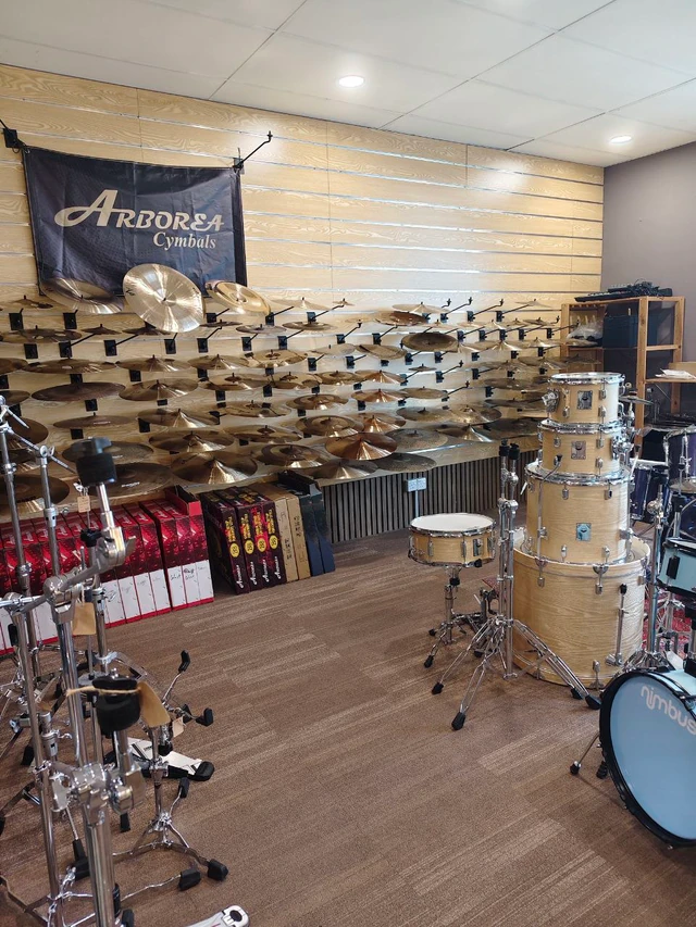 Arborea cymbals and acoustic drum kits in the Soma Music showroom